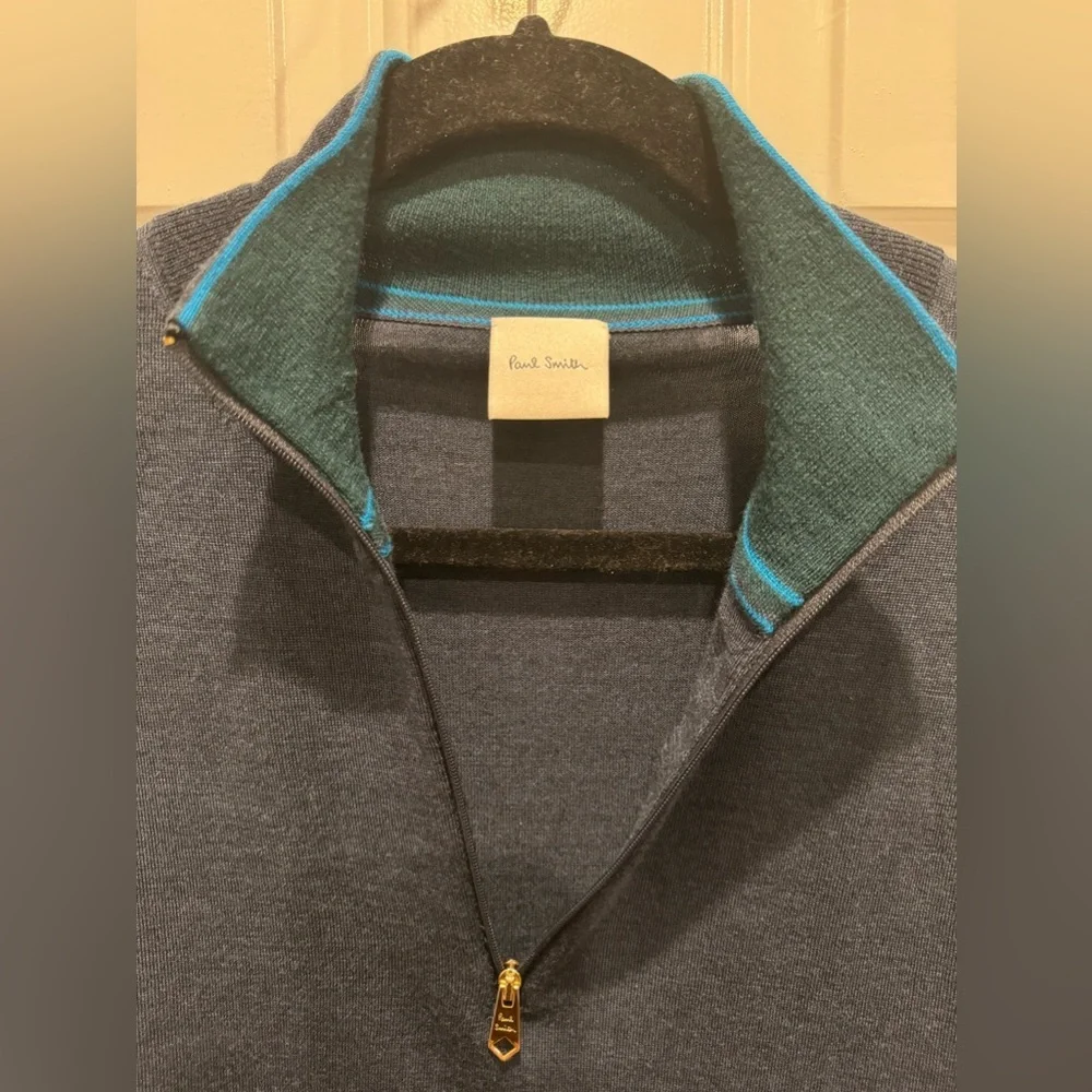 Paul Smith merino wool sweater 3/4 half zip navy blue size xl